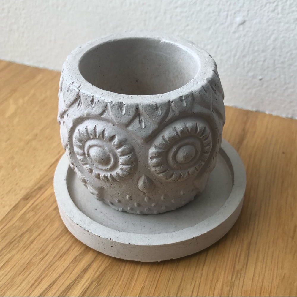 💖 3 for $10 💖 Adorable Neutral Owl Concrete Planter with Saucer
